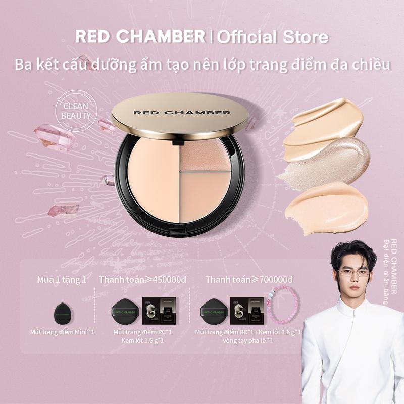 RED CHAMBER HARUKI Tri-Color Multi-Purpose Highlighter 3,8g+1,9g+1,8g Kem bắt sáng đa năng bảng 3 màu  Sáng da Căng mịn Đường nét hòa [Conditional Free Gift] Mút trang điểm Mini *1Mút trang điểm RC  *1  Kem lót 1.5 g*1 vòng tay pha lê *1