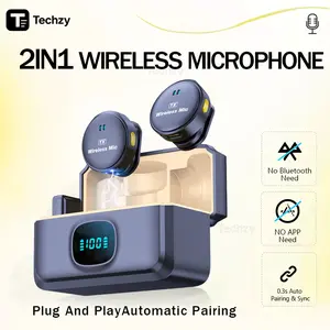 Techzy Q8  Wireless Microphone Magnetic Clip On Mic Lavalier Microphone HP Plug & Play Nirkabel Mikrofon with Charging Case  Bluetooth Mikrofon Wireles Clip on untuk TikTok YouTube Facebook Live Stream