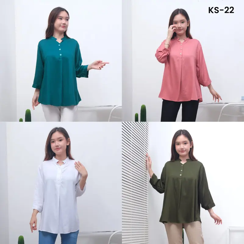KS-22 Kemeja Atasan Wanita Shanghai Lengan 3/4 LD130 LD120 LD110 LD104 Allsize Rayon Twill Premium Blouse Baju Wanita 1