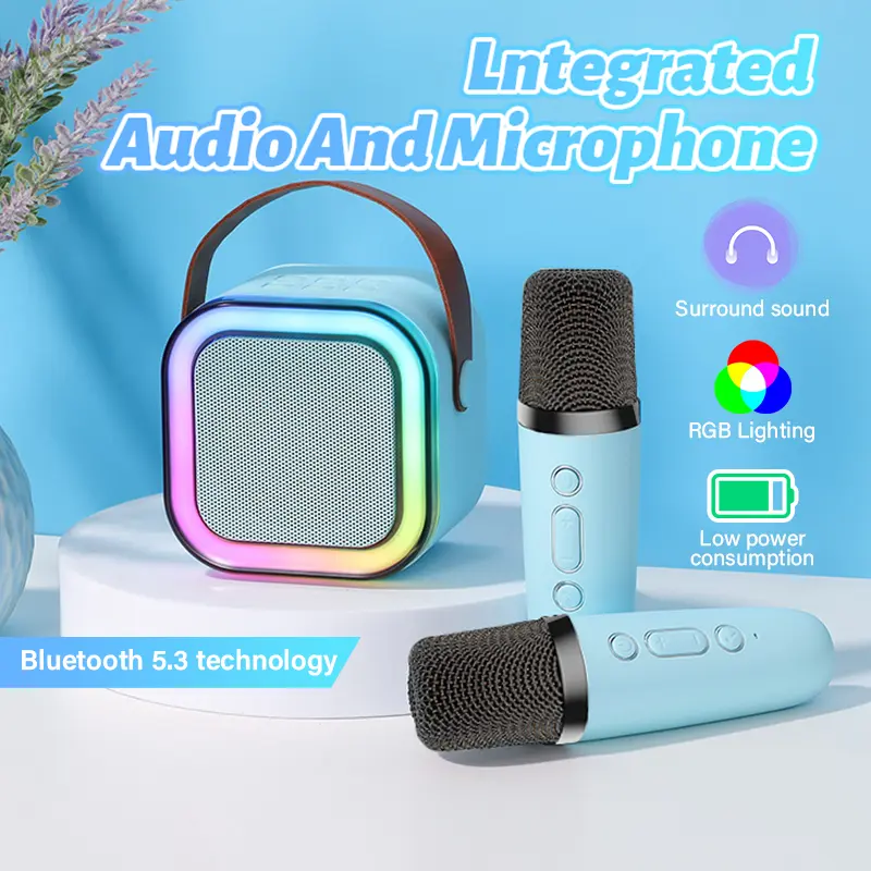 【SG Ready Stock】Dual Microphone Karaoke /Portable For Family Gatherings Mini Wireless Bluetooth Mic Audio Set RGB Light Home KTV Karaoke Machine Speaker