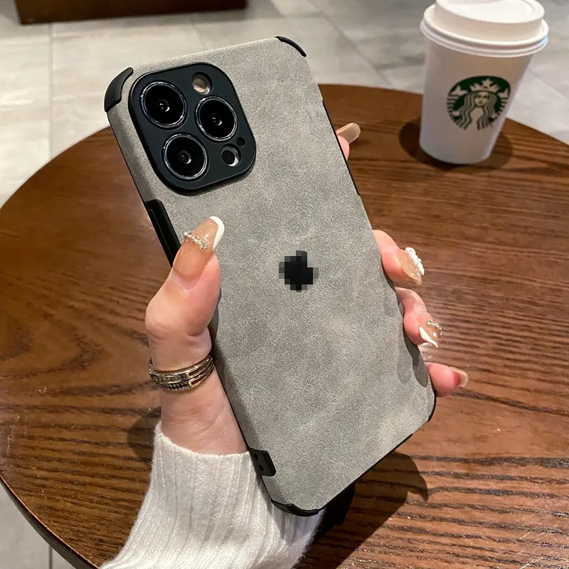 CrashStar With Logo Fur Leather Soft Shockproof Phone Case For iPhone 15 14 Pro Max Plus 13 12 11 Pro Max XR X XS Max 7 + 8 Plus Simple Phone Casing Anti-fall Phone Cover Shell With Full Cover Lens Camera Protection