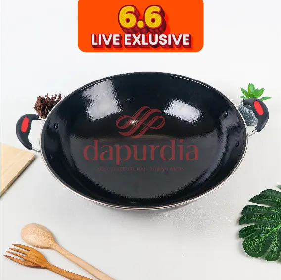 [BELI LOKAL] Wajan Cekung Hitam 34 cm Enamel Axlo anti lengket enamel tebal