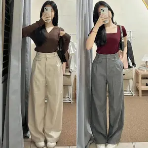 Oro Highwaist Loose Knit Pants - Korean Style with Rapih Stitching Anti kusut  Celana Panjang Wanita