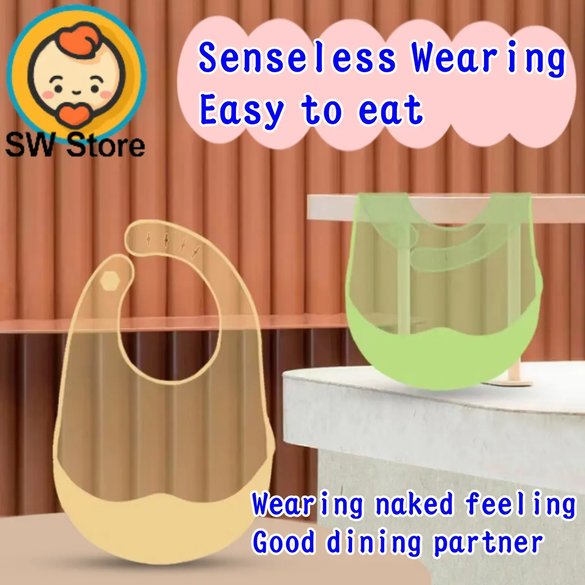 SW Kids Baby eating bib complementary food bib waterproof and dustproof silicone baby super soft children's bib solid color SW500 Baby Newborn