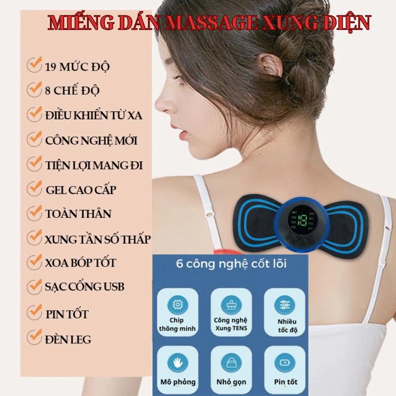 Miếng Dán Massage Xung Điện, Máy Masage Điện Thông Minh, Chân, Cổ, Vai, Gáy 10 Chế Độ Rung Masage Xoa Bóp Giảm Đau.