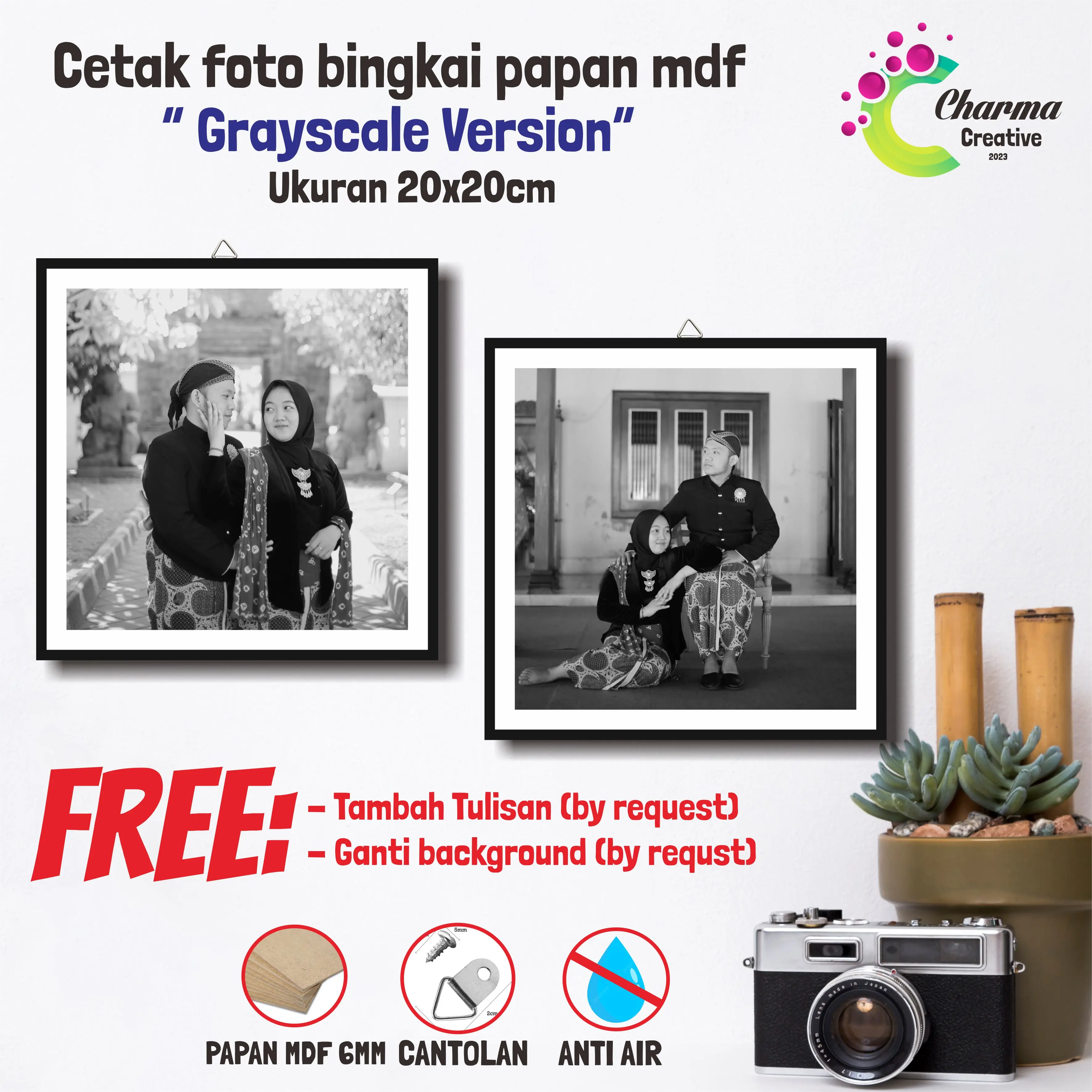 [Grayscale] CETAK FOTO BINGKAI MDF GRAYSCALE VERSI UKURAN 20X20CM