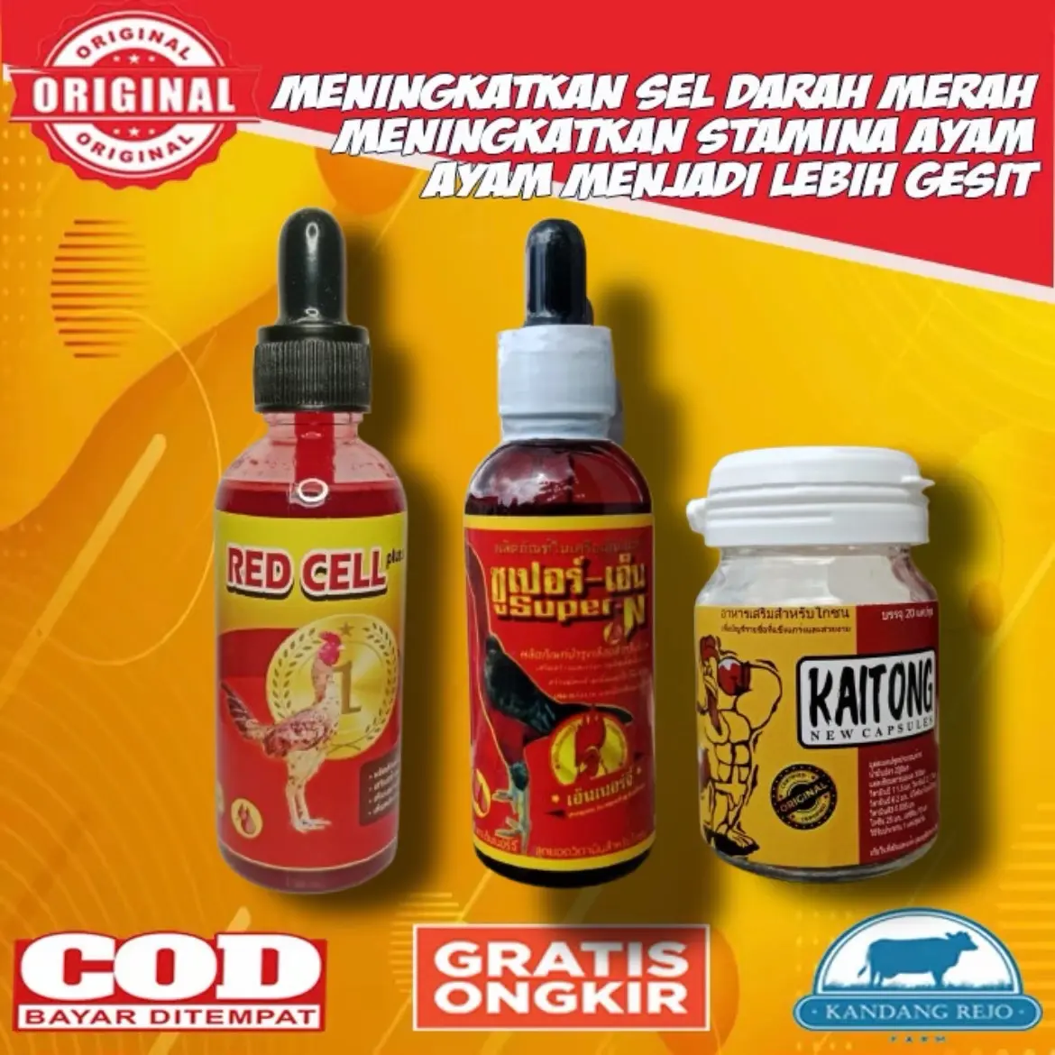 Paket Rawatan Ayam Laga ( Kaitong 20 kapsul , Redcell , Super N ) Original Import Thailand