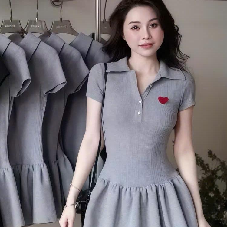 ￼Váy ngắn tay cổ chữ A POLO 2 MÀU- VÁY BIGSIZE (1 váy + 1 bảo hộ rời ) 50/90kg