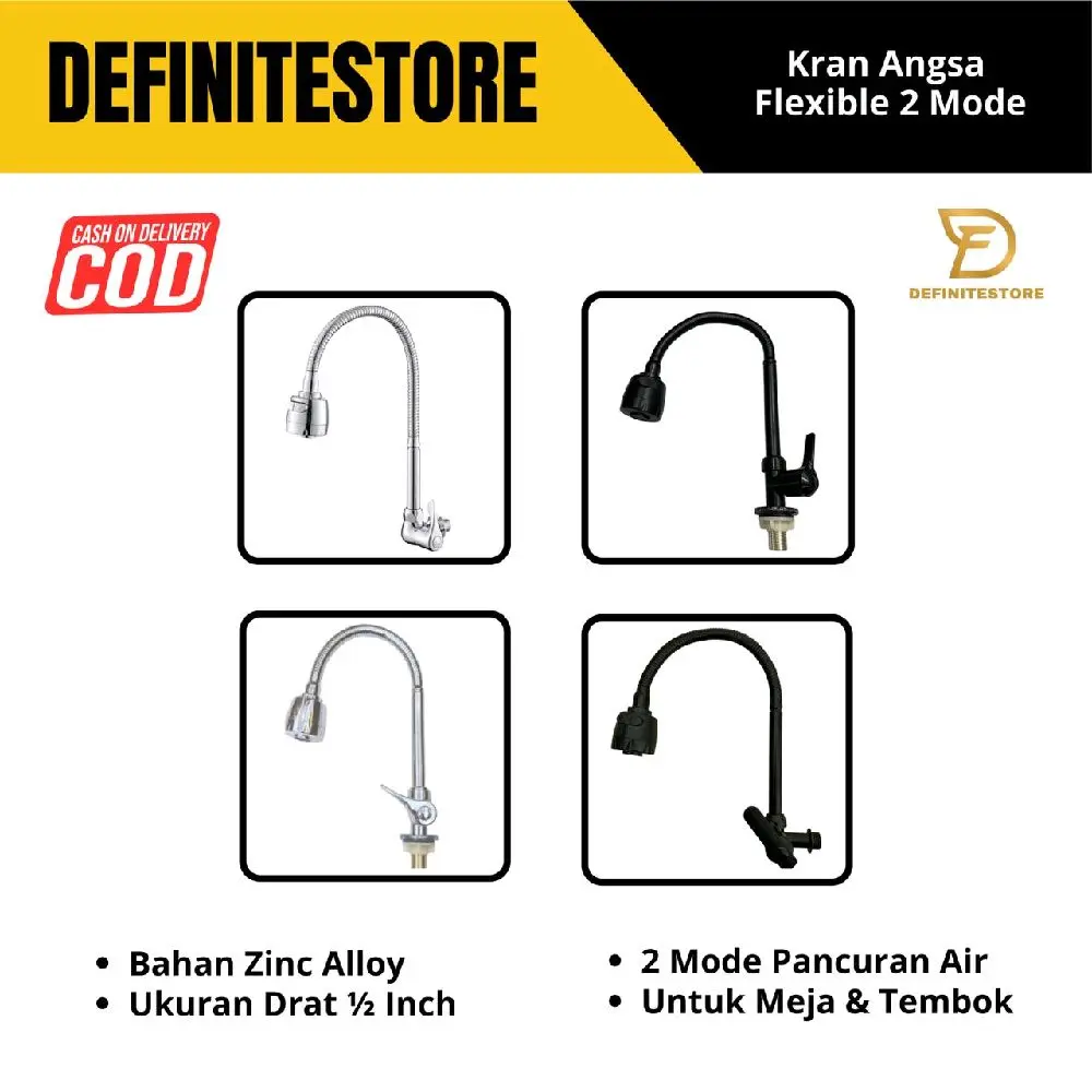 DF Kran Cuci Piring Kran Dapur Kran Sink Flexible Kran Angsa Keran Cuci Piring Keran Dapur Hitam Air Flexsibel Kran 1/2 inch Drat Tembok wastafel shower fleksibel Minimalis