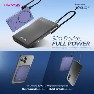 ADVAN X SLIM 5 Wireless Powerbank 5000 mAh Magsafe Integrated Type-C Fast Charging 20W Slim Compact Ultralight Power Delivery 3.0 Short-Circuit Protection Overcurrent Protection