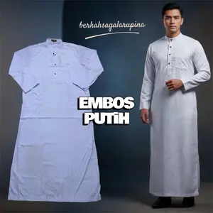 Berkah Jubah Putih al Haromain Emboss Premium Mewah Exclusive Gamis Dewasa dengan Muslim Wear