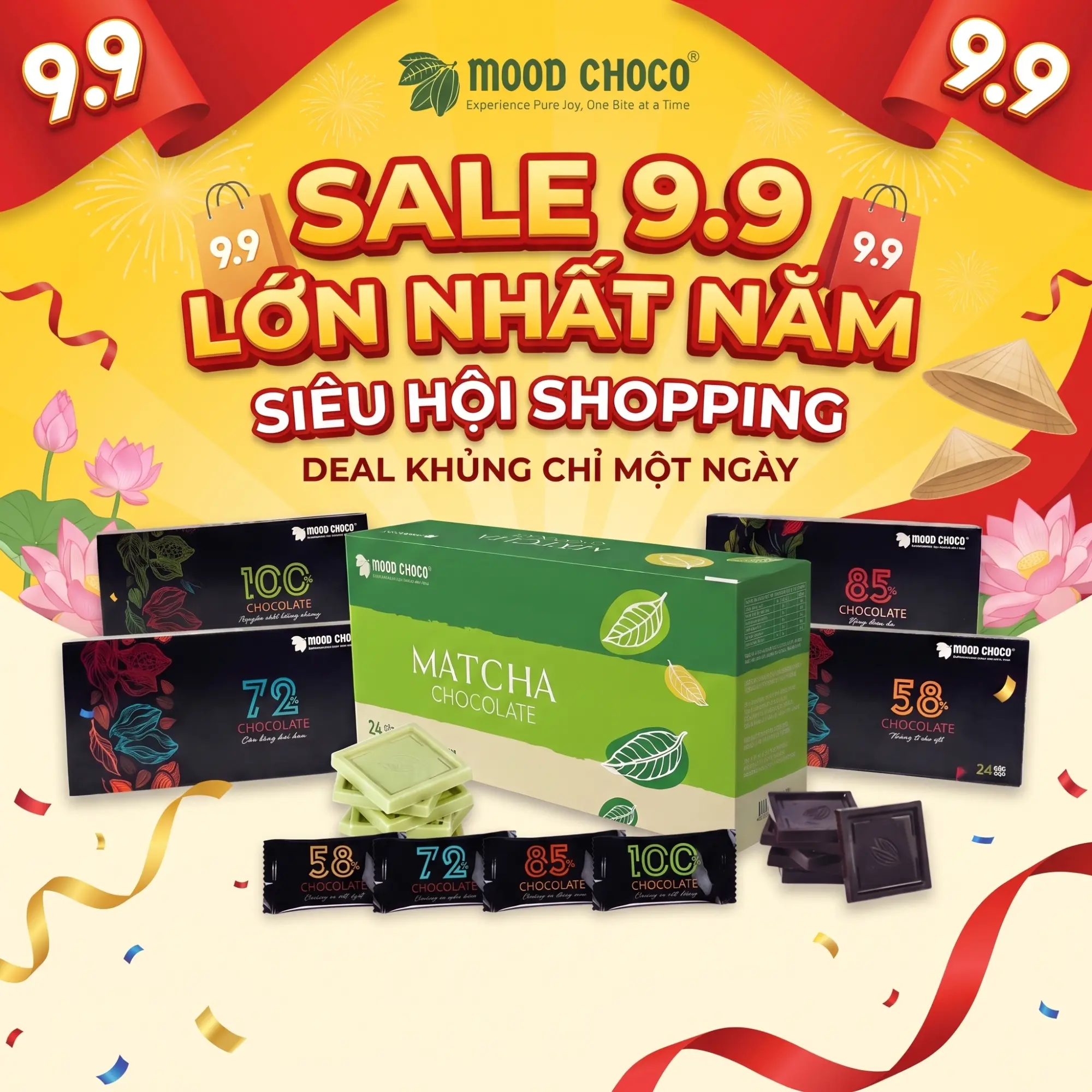 [HỘP 24 GÓI] Socola Nguyên Chất Ít Đường MOOD CHOCO Đen Đắng Dark Chocolate 120 gram