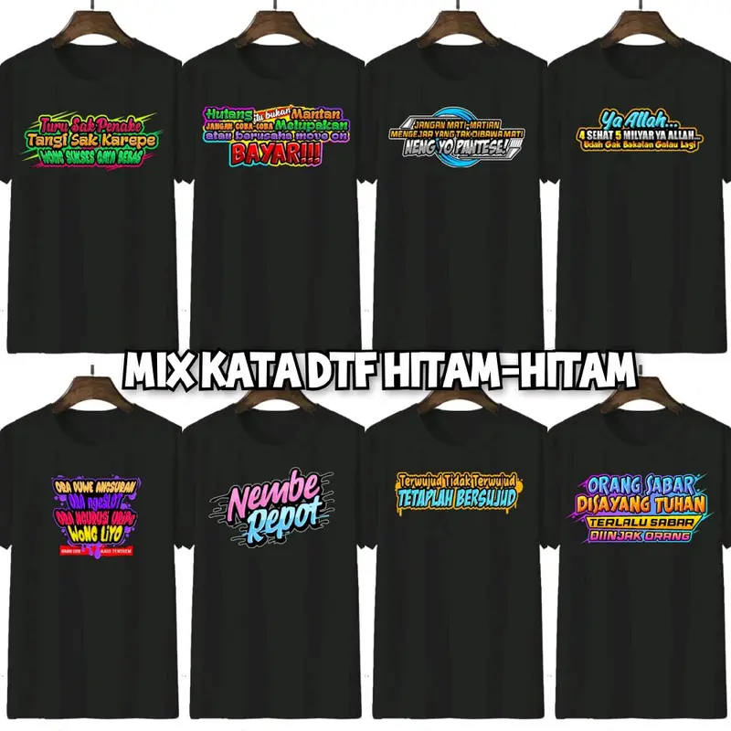 Paket 100rb 8 motif kata-kata keren Kaos kata-kata lokal Baju Oblong Atasan Dewasa Lengan  Pendek 8