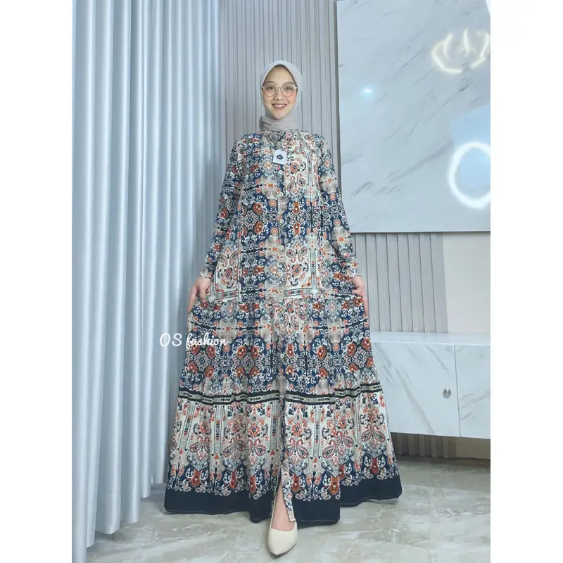 Nabila Dres Wanita Panjang Rayon Cantik Kancing Premium Gamis Rayon Motif Bunga dan Abstrak Terlaris  By Os 0