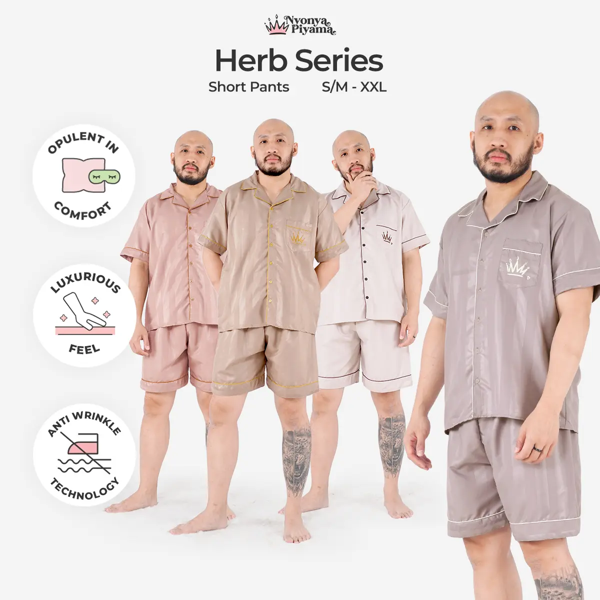 [BEST SELLER] Nyonya Piyama Poly Bamboo Set Piyama Celana Pendek Pria (Polos Herb Series) Tidur Dewasa Cowok Polos Musim panas Oversized Setelan