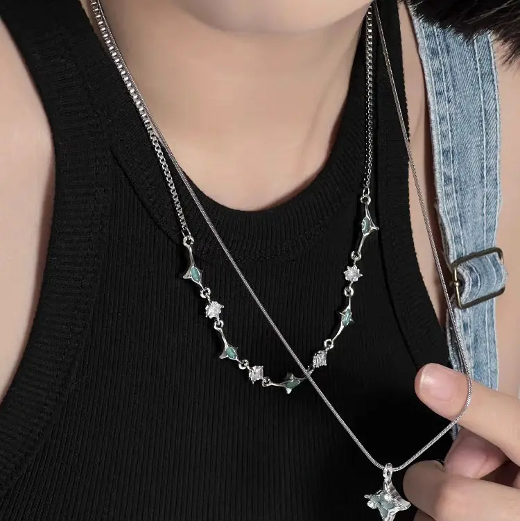 Kalung 2 Layer Permata Biru Necklace Double Layer MultiLayer Panjang 5