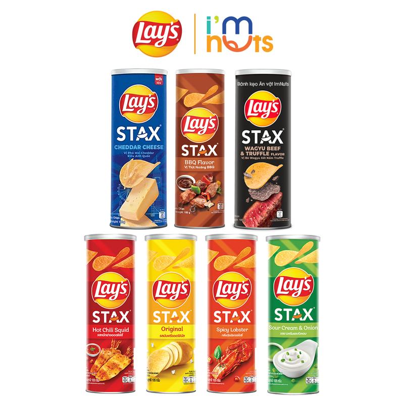 Snack Khoai tây Lays Stax đủ vị lon 100g