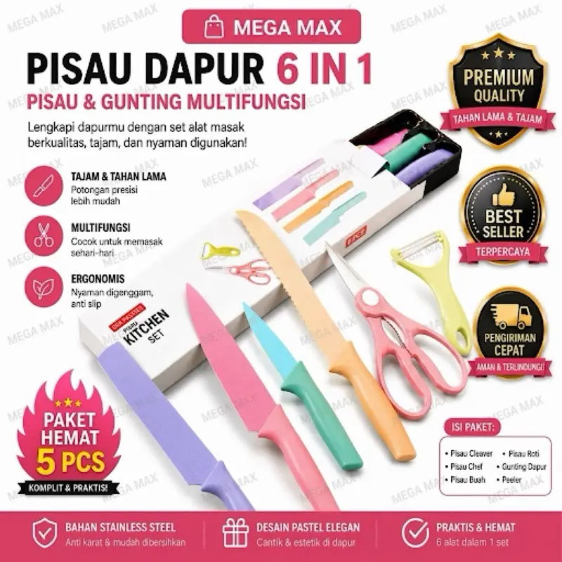 Mx - Pisau dapur set 6 pcs BOX viral best seller Alat Buah Kitchenware Knife