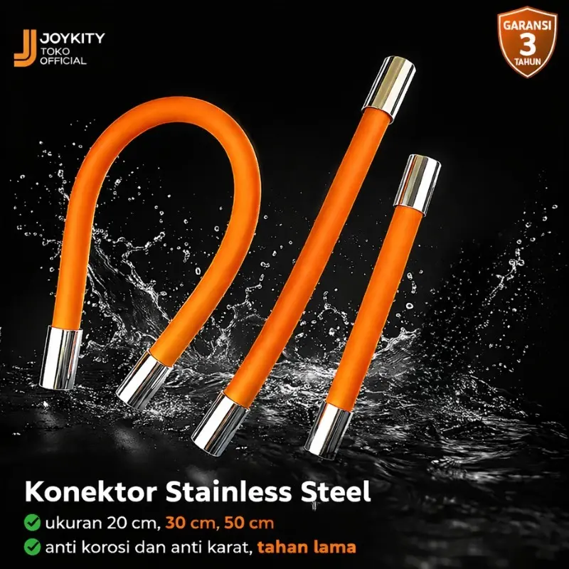 Joykity Selang Keran Fleksibel Anti Bocor & Anti Cipratan Universal 1/2 Inci Oranye 20cm 30cm 50cm Konektor Stainless Steel Tahan Karat