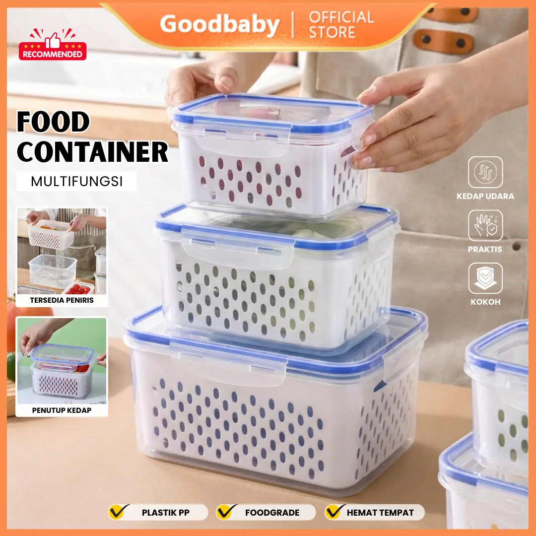 Goodbaby | Keranjang Saringan Pengering Sayur Buah Serbaguna Kotak Penyimpanan Multifungsi Kulkas Kedap Udara BPA Free Beranak