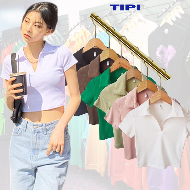 Áo croptop cổ bẻ nữ 100% cotton bozip, loại tốt sêu co giãn thấm hút mồi hôi tốt theo phong cách Hàn Quốc Polo Màu Trắng Women