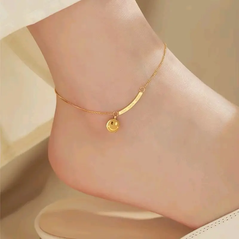 gelang kaki G-1120 rantai sm1le titanium anti karat warna gold