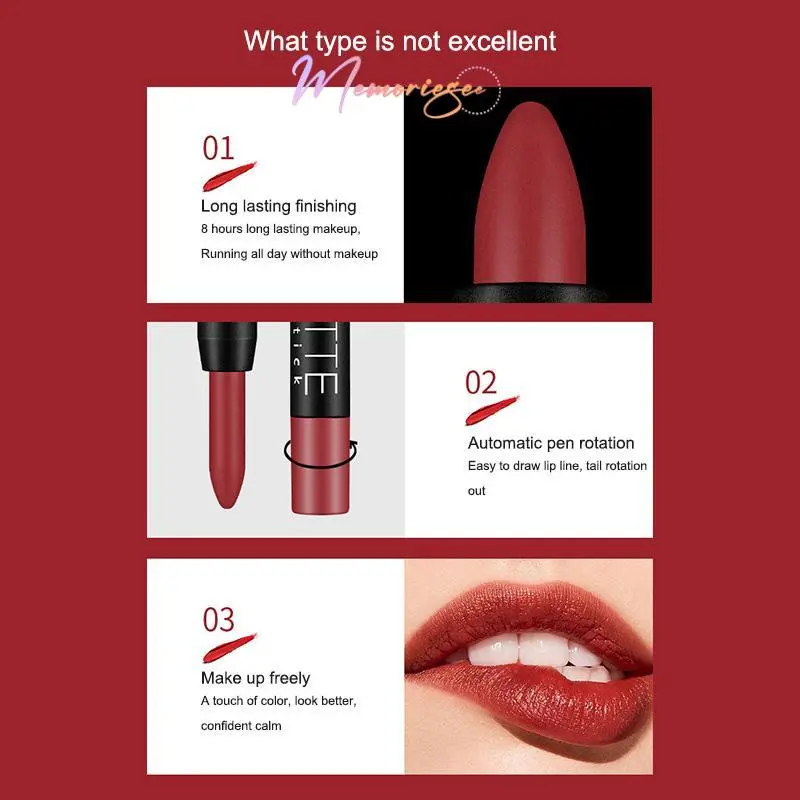 【COD&Ready】✨ DNM Lipstik Pensil 6 Warna Matte Long Lasting Soft Smooth Lipstick Crayon Putar Murah-M 2
