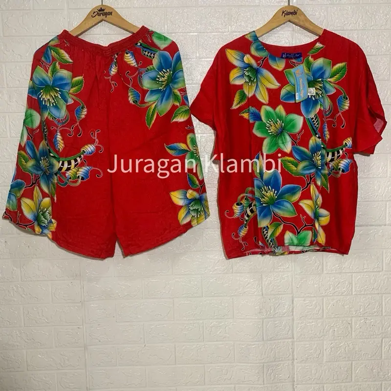 Setelan Maxi LL Kencana Ungu Label Biru Asli - Baju Celana Kulot Pendek Super Jumbo LD 130 - Nyaman, Kancing