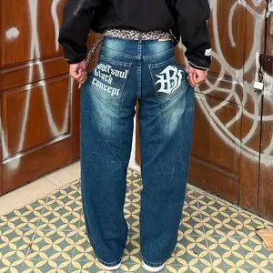 Celana Jeans Wide Leg Wisker Lebar Gombrong Denim Panjang Nyaman
