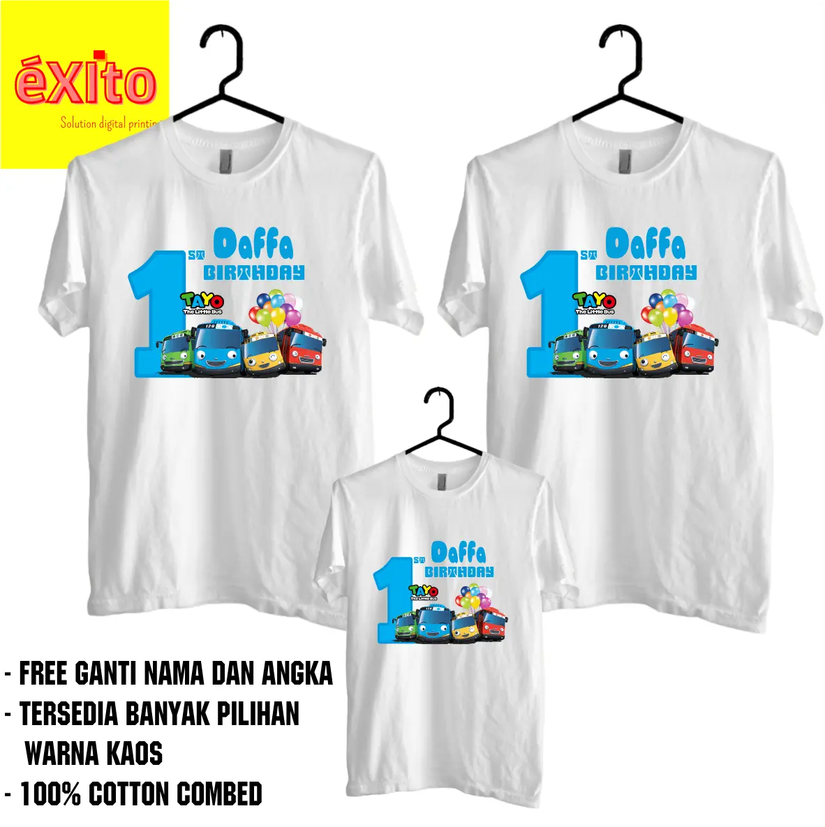 Kaos Baju Combed Ulang Tahun Couple Keluarga  Family Motif Tema Tayo 2 - Free Ganti Nama dan Angka