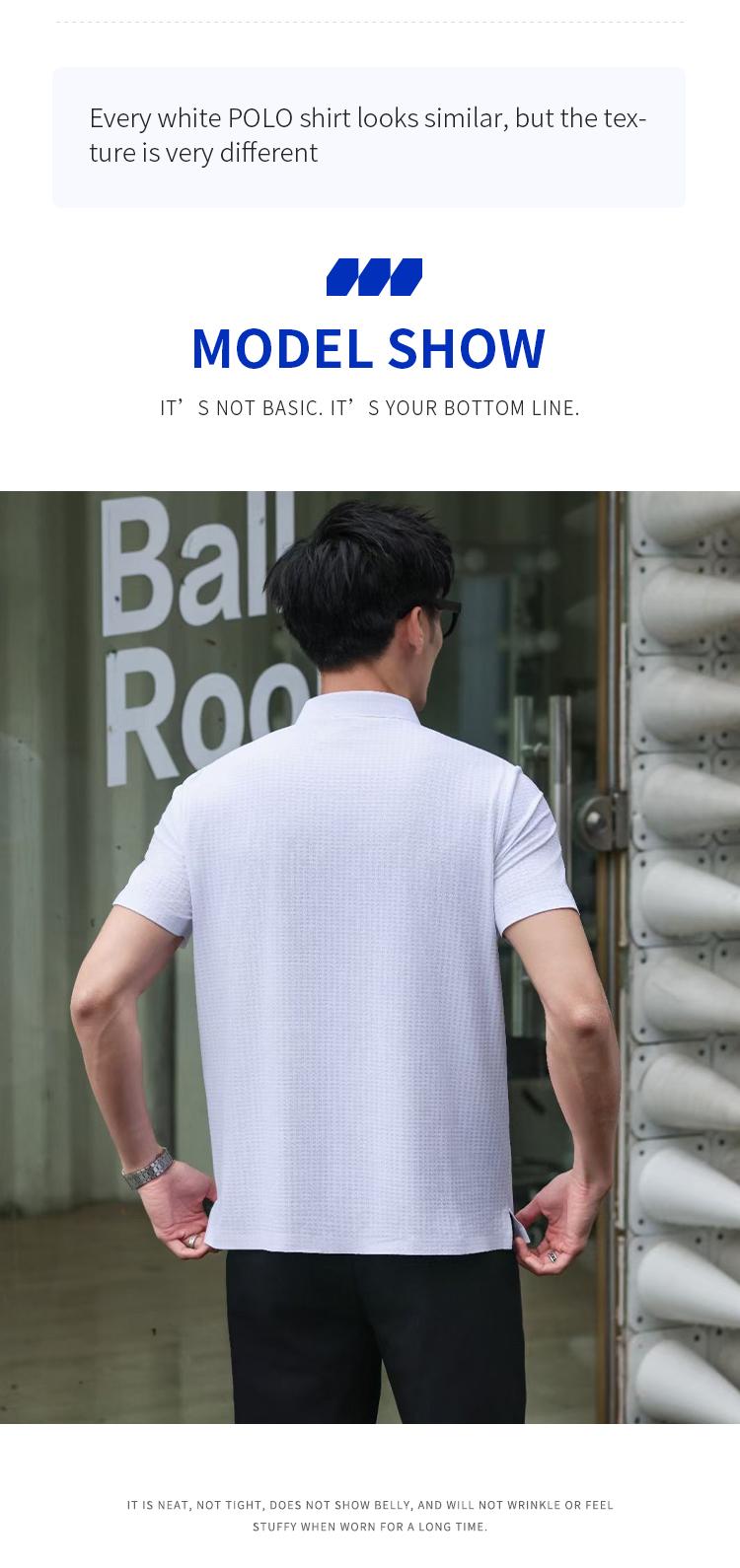 Product Introduction of YOUME Men's summer business casual white short-sleeved ice silk POLO shirt 6