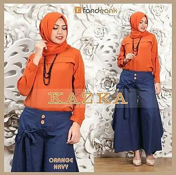 Setelan Muslim Set 3 in 1 Kazka Baju Celana Kulot Kancing Karet Panjang Wanita Dewasa 4