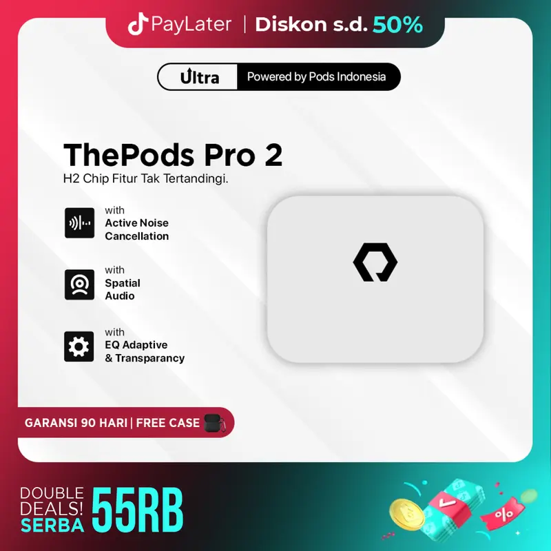 [Guncang 6.6] [FREE CASE] ThePods Pro 2nd TWS H2 chip Wireless Charging Case by Pods Indonesia Earbuds Bluetooth 1