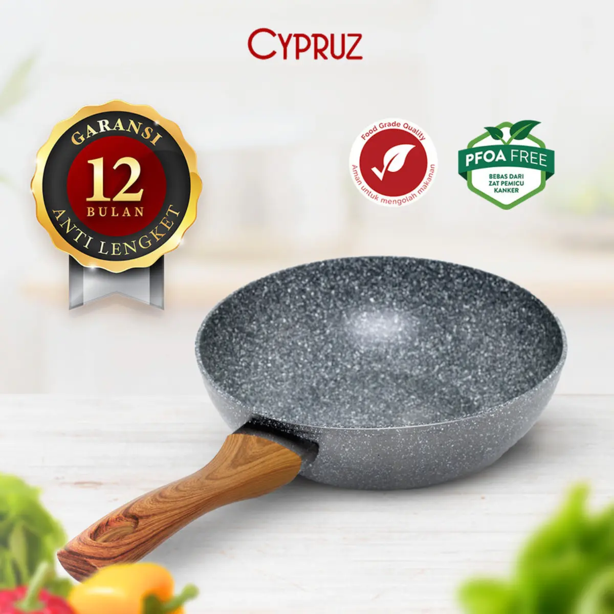 Cypruz fry wok marble wajan anti lengket Kitchenware
