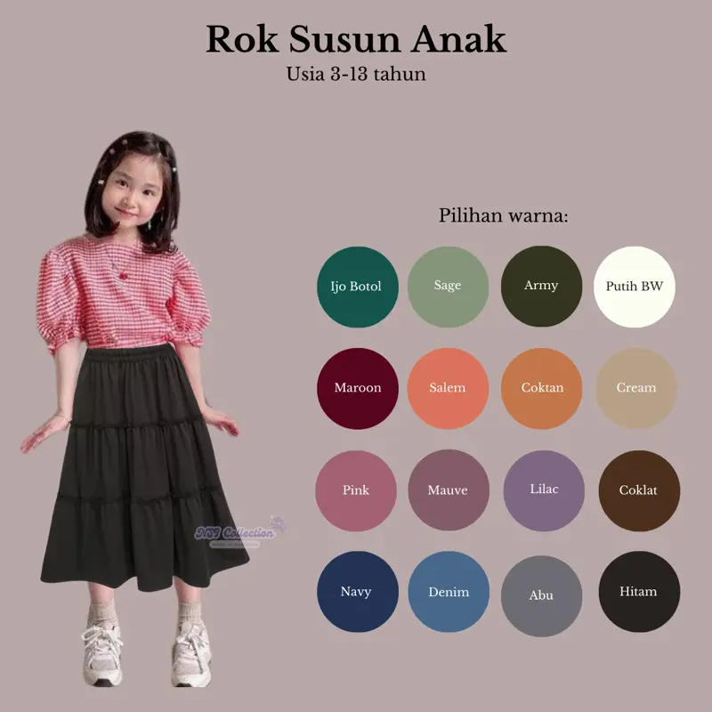 ROK ANAK SUSUN BAHAN CRINKLE SIZE S-L (4-13tahun) LEMBUT JATUH DAN NGEMBANG COCOK DISEGALA ACARA
