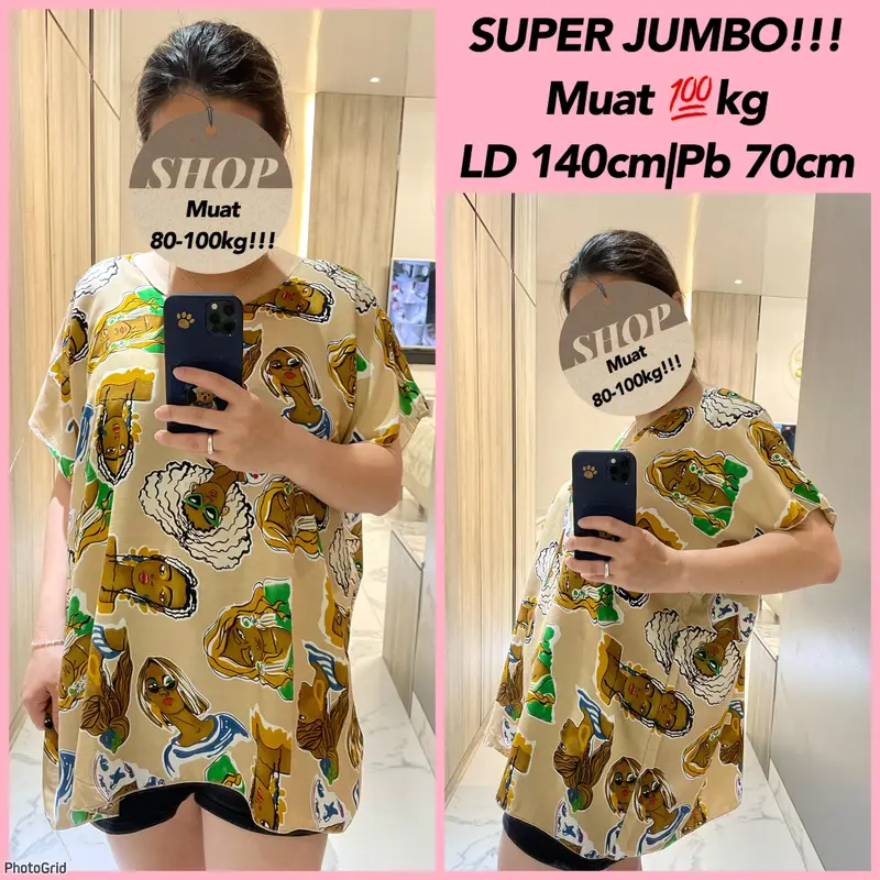 ATASAN BAJU BALI WANITA BLOUSE JUMBO FIT TO 4XL MUAT 80-100KG!!! REAL PICT Casual Top Dewasa Lembut Rayon Motif Bulat Santai Kaos Panjang Pantai 3