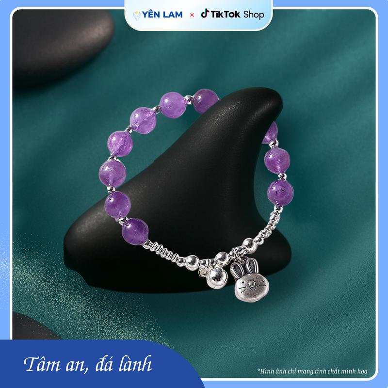 [YÊN LAM] Lắc Tay Thạch Anh Tím Mix Charm Thỏ Bạc 925 - Thu Hút May Mắn & An Yên 0