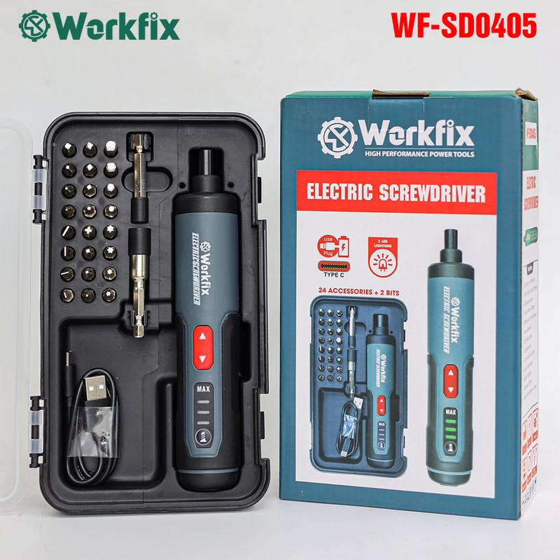 Tua Vít Điện Máy Bắt Vít Mini WORKFIX WF-SD0405 Lực siết 5Nm 3 Tốc độ Kèm 26 Món Phụ Kiện