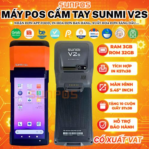 SUNMI V2s Máy pos tính tiền cầm tay màn hình cảm ứng, nhận đơn appfood, in bill…