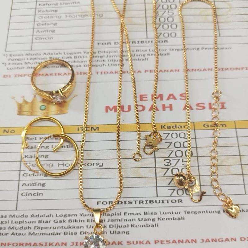 Set perhiasan wanita dewasa mas muda set liontin wanita