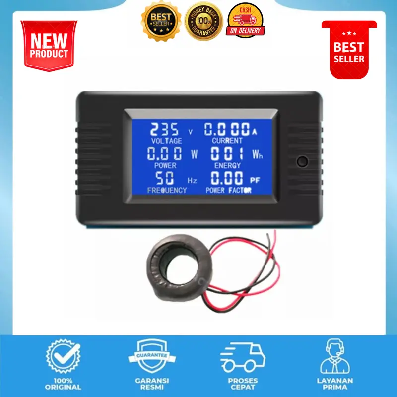 AC watt meter kwh daya 6in1 PZEM-022 220V 100A vlot meter alat ukur 0
