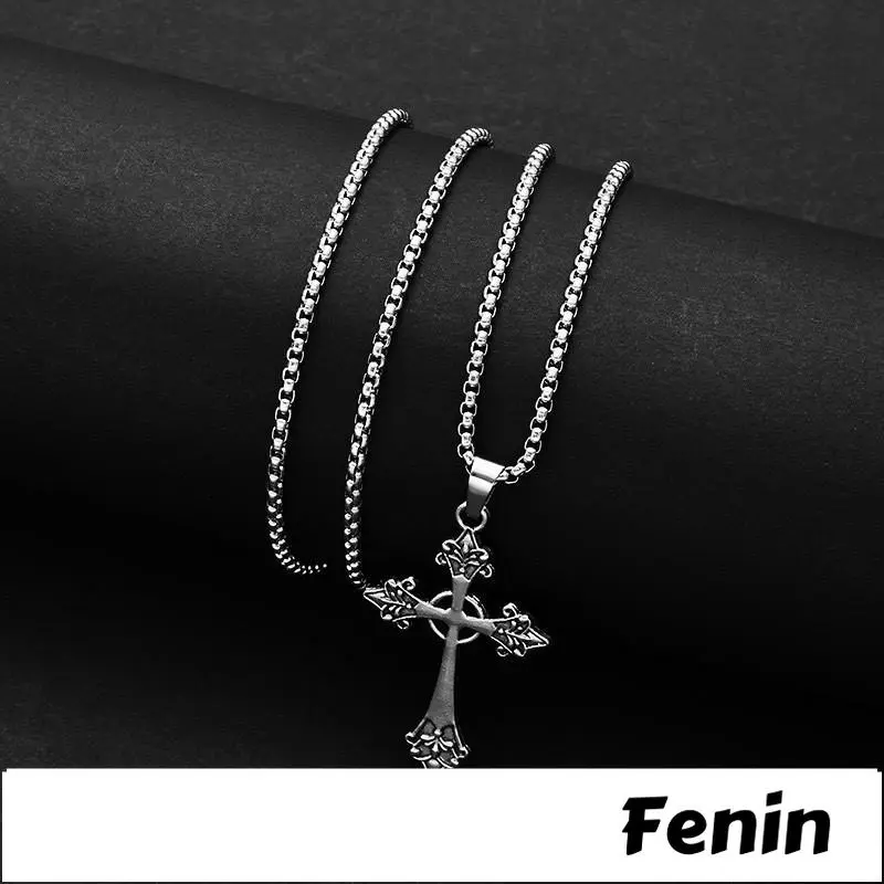 [Fenin]Kalung salib perak desain khusus hip hop wanita kalung pelajar berongga B1065