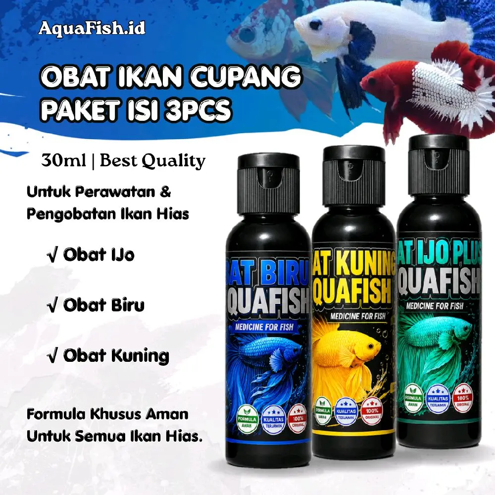 PAKET HEMAT ISI 3PCS 30ML |  OBAT IKAN CUPANG UNTUK PERAWATAN IKAN HIAS EFEKTIF PENGOBATAN MAUPUN PEMULIHAN Obat Ijo, Biru, Kuning Cocok untuk ikan sakit & stress