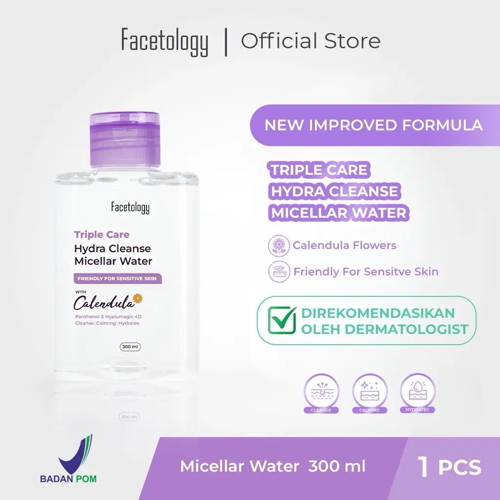 [NEW ITEM] Facetology Triple Care Hydra Cleanse Micellar Water 300 ML Pembersih Wajah Sensitive Skin Pembersih Make Up Tanpa Bilas