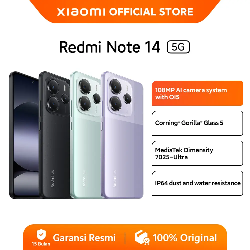 Xiaomi Redmi Note 14 5G | 108MP AI camera system with OIS | MediaTek Dimensity 7025-Ultra | Corning Gorilla Glass 5 | IP64 dust and water-resistant [Official Store]