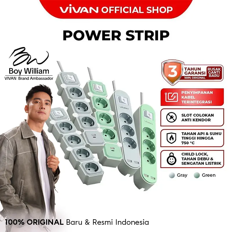 VIVAN VPS PRO Series Stop Kontak Saklar Socket 4 - 6 Slot Kabel Inti Tembaga Murni Plastik Tahan Api Child Lock 1,8M Colokan - Garansi 3 Tahun Rusak Ganti Baru