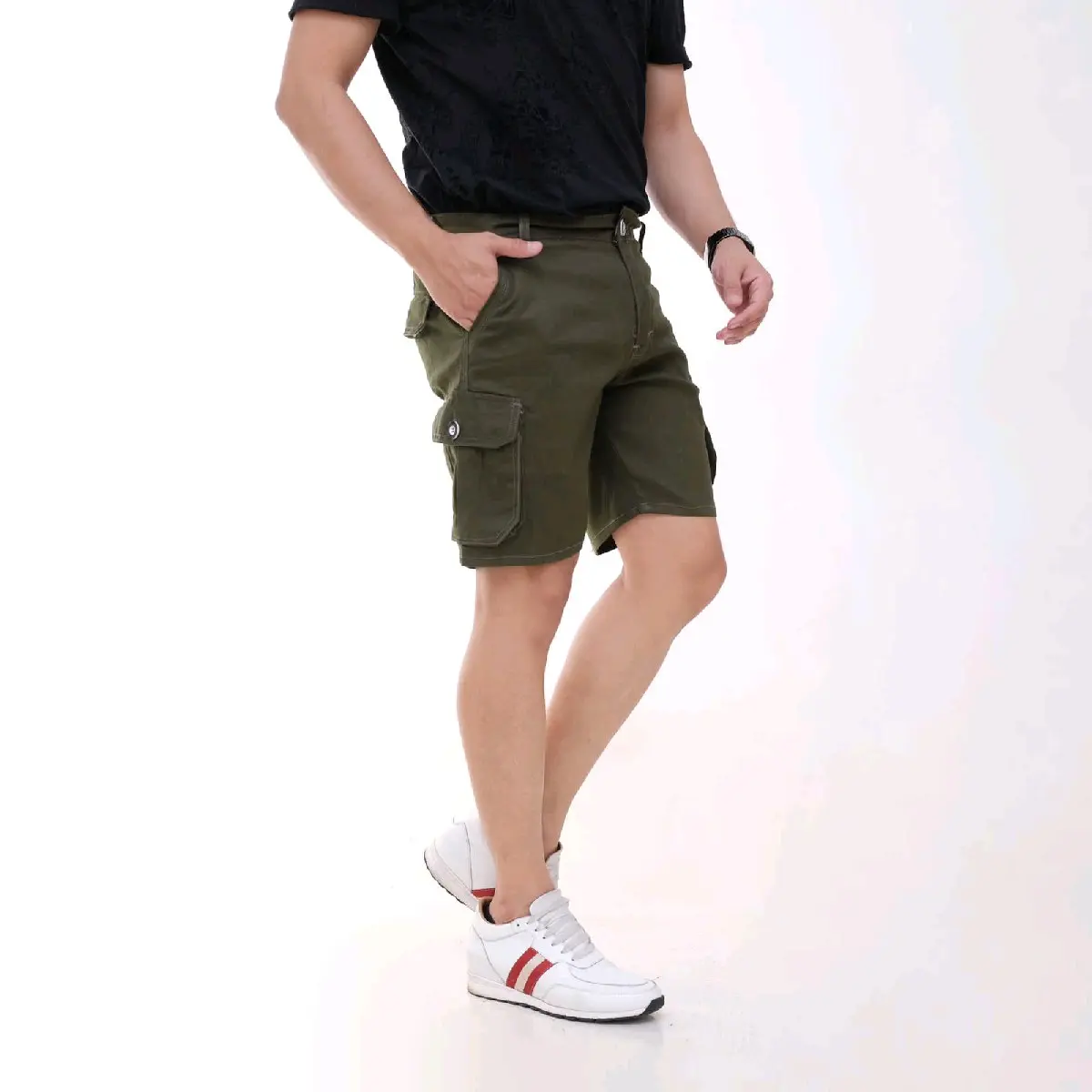 Celana Pendek Cargo Bahan Katun twill Tebal Murah Santai Melar Shorts Pria Distro Chino Hitam