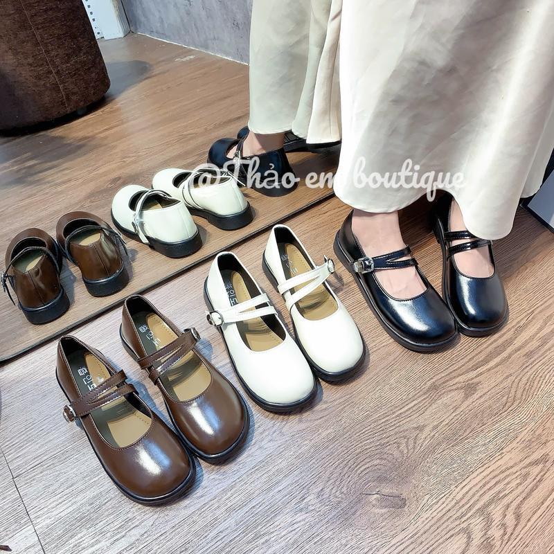   Thảo Em - BB43   Giày búp bê lolita cách điệu 2 quai chéo cài khuy thời trang cao 1-2cm   Full Hộp   