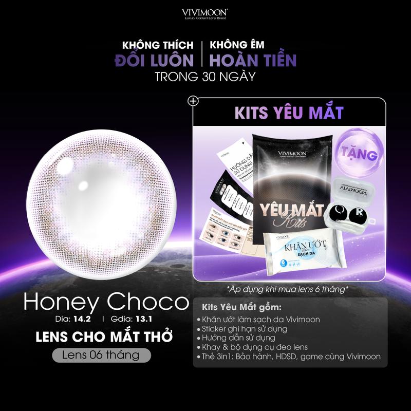    6 MONTHS   Kính áp tròng Lens cận VIVIMOON Honey Choco cho mắt thở màu nâu tự nhiên chất liệu Silicone Hydrogel cao cấp  Giá 01 đôi  