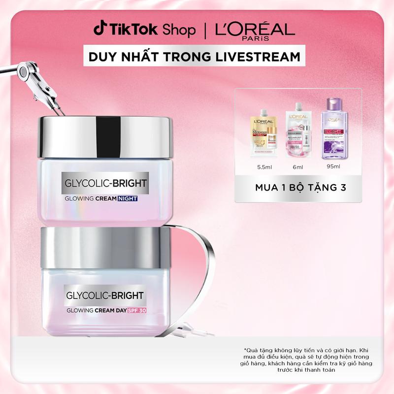 [VB] Bộ kem dưỡng ngày, đêm hỗ trợ dưỡng sáng da và mờ thâm nám Glycolic Bright L'Oreal Paris 50mlx2